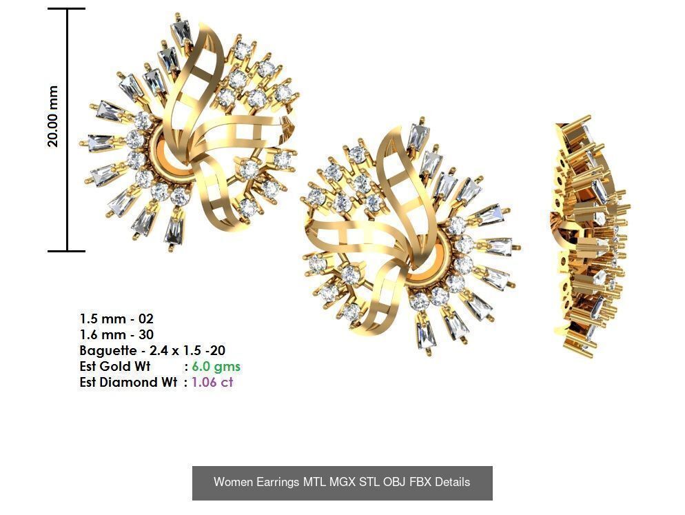 196 Women Earrings MTL MGX STL OBJ FBX Details Collection _84