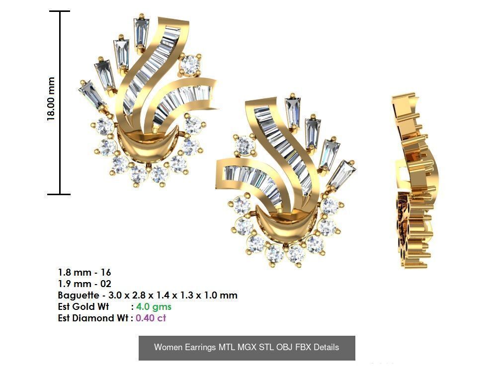 196 Women Earrings MTL MGX STL OBJ FBX Details Collection _88