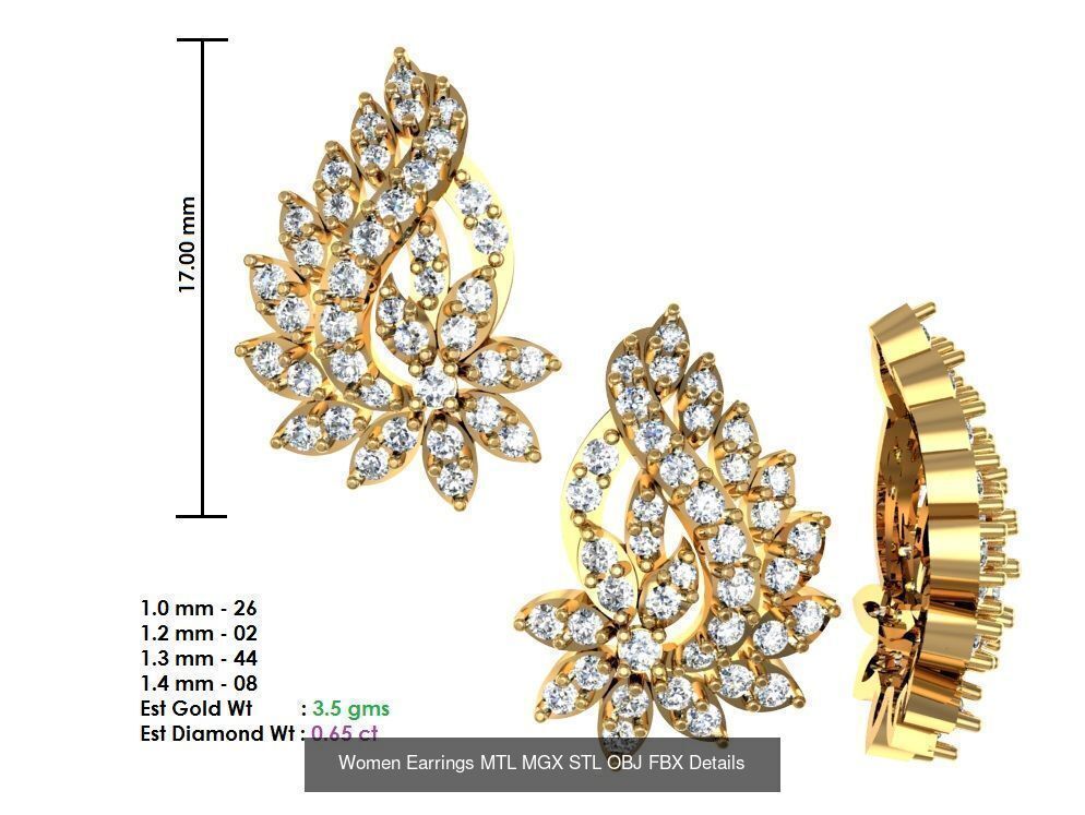 196 Women Earrings MTL MGX STL OBJ FBX Details Collection _211