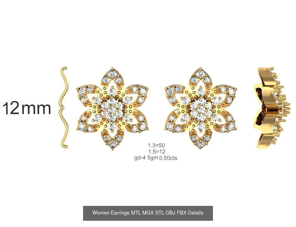 196 Women Earrings MTL MGX STL OBJ FBX Details Collection _168