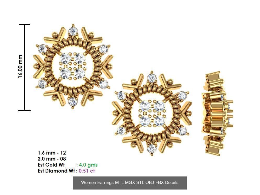 196 Women Earrings MTL MGX STL OBJ FBX Details Collection _74