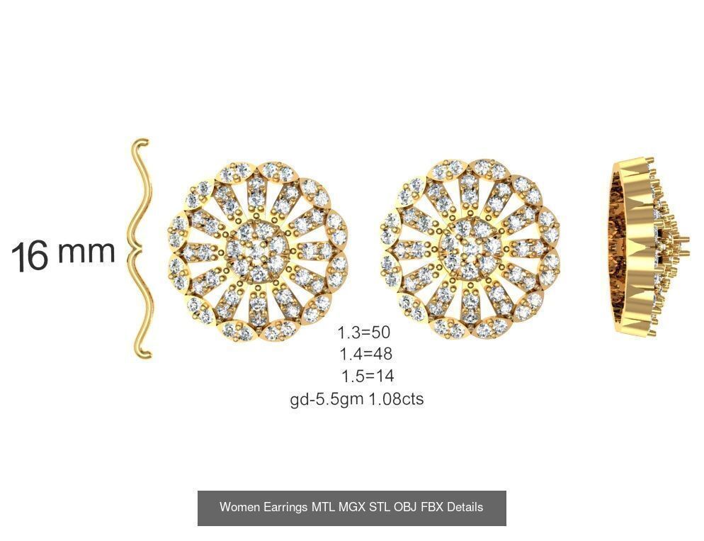 196 Women Earrings MTL MGX STL OBJ FBX Details Collection _166