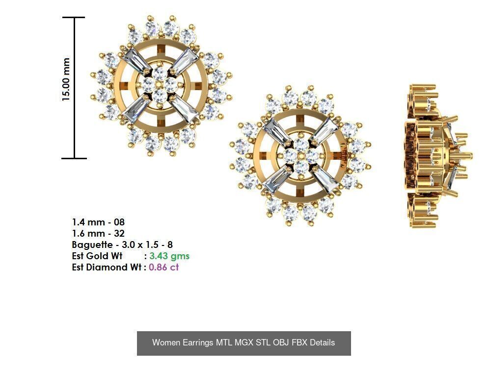 196 Women Earrings MTL MGX STL OBJ FBX Details Collection _92