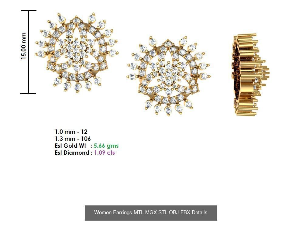 196 Women Earrings MTL MGX STL OBJ FBX Details Collection _169