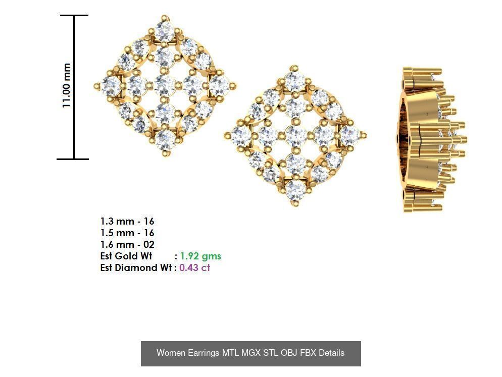 196 Women Earrings MTL MGX STL OBJ FBX Details Collection _174