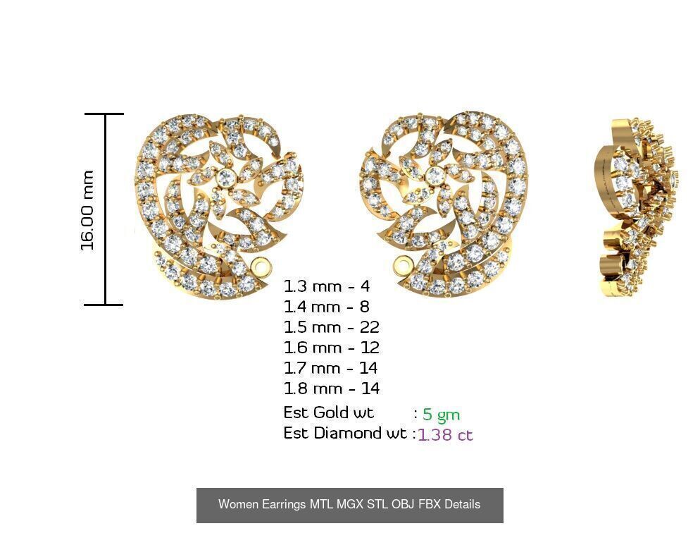 196 Women Earrings MTL MGX STL OBJ FBX Details Collection _107