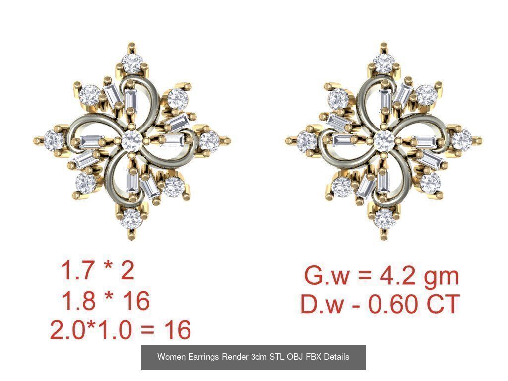196 Women Earrings MTL MGX STL OBJ FBX Details Collection _26