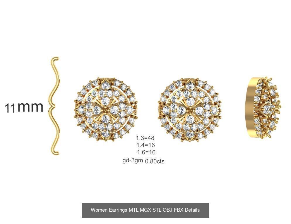 196 Women Earrings MTL MGX STL OBJ FBX Details Collection _149