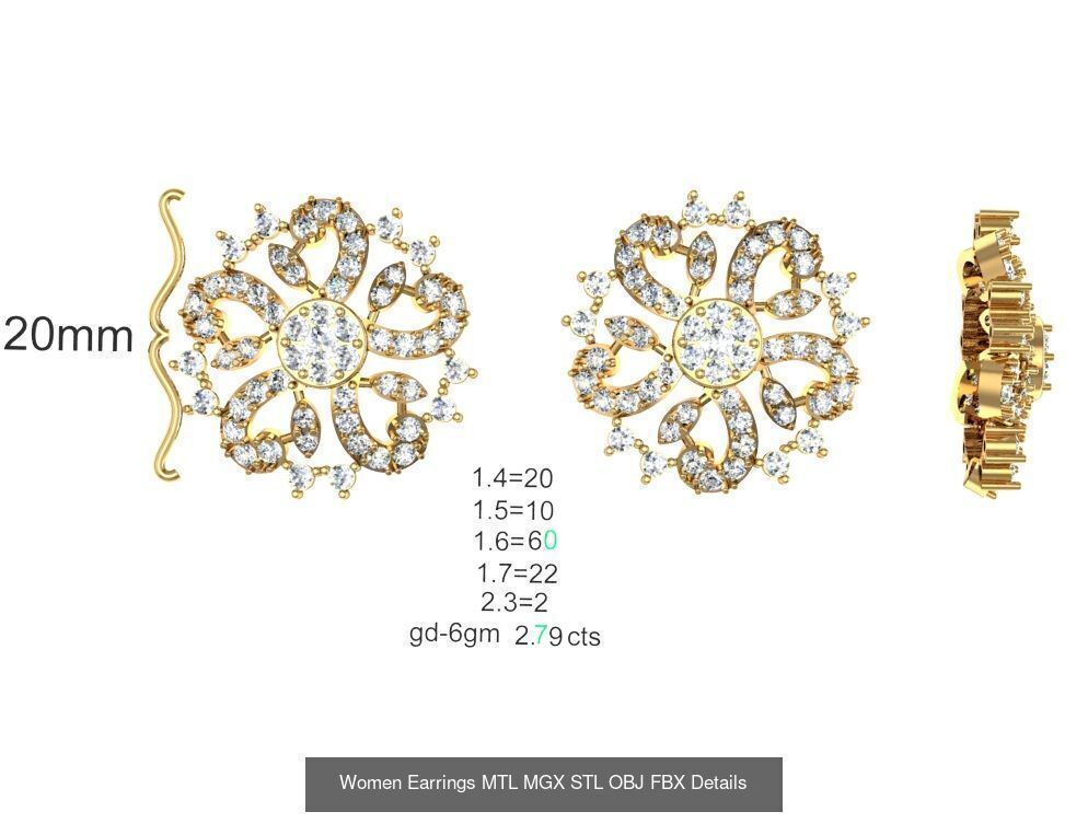 196 Women Earrings MTL MGX STL OBJ FBX Details Collection _138