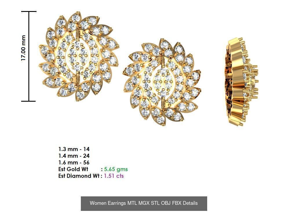 196 Women Earrings MTL MGX STL OBJ FBX Details Collection _177