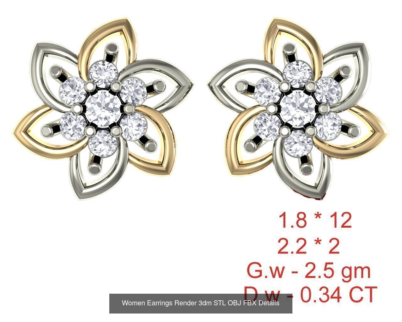 196 Women Earrings MTL MGX STL OBJ FBX Details Collection _34