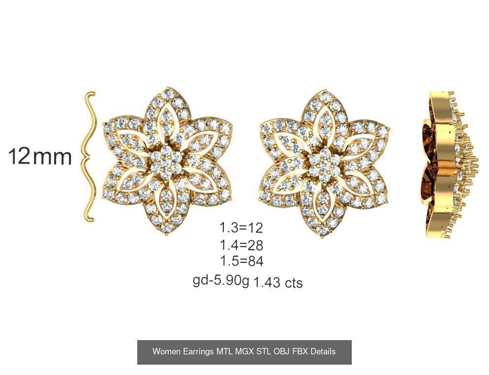 196 Women Earrings MTL MGX STL OBJ FBX Details Collection _210