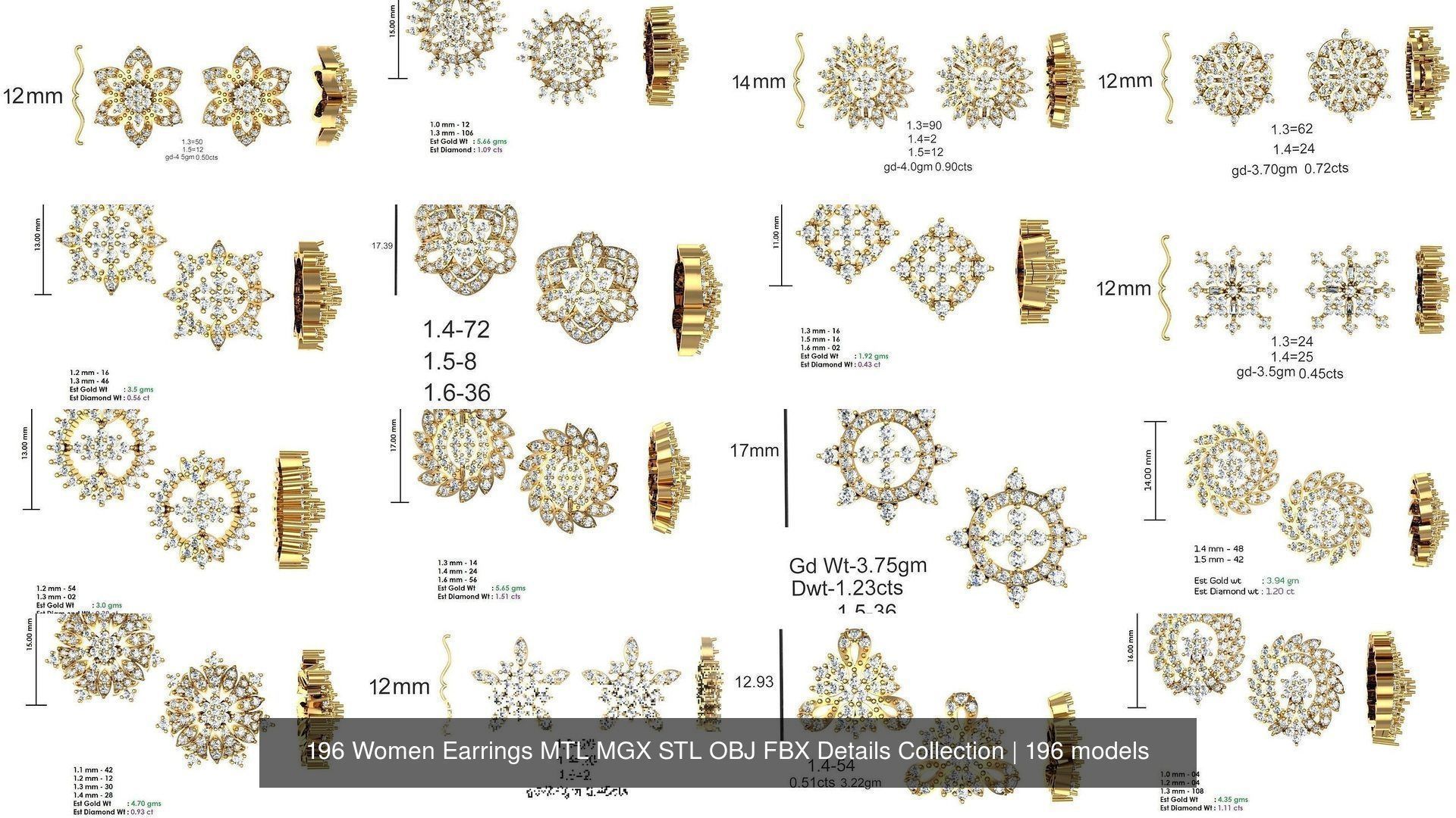 196 Women Earrings MTL MGX STL OBJ FBX Details Collection _18