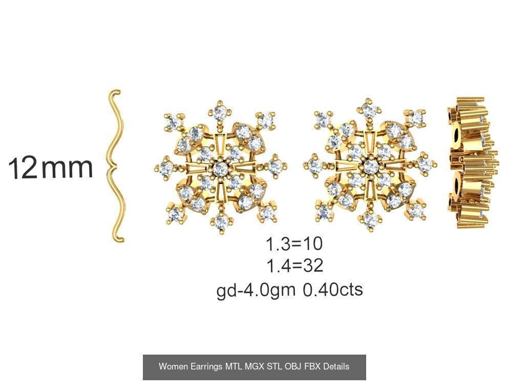 196 Women Earrings MTL MGX STL OBJ FBX Details Collection _185