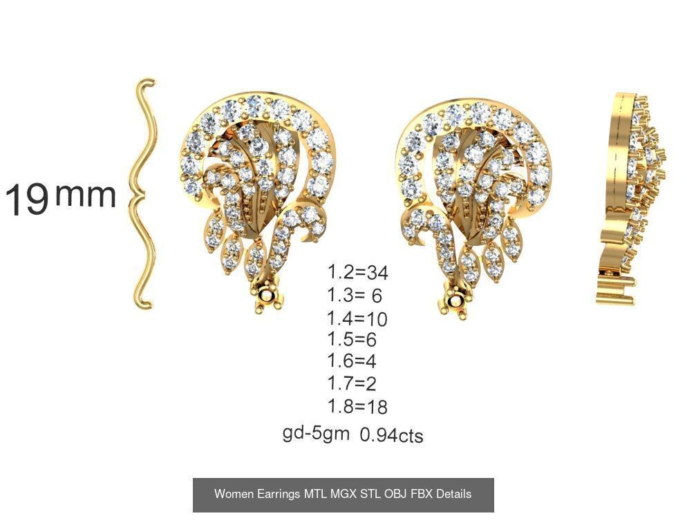 196 Women Earrings MTL MGX STL OBJ FBX Details Collection _115