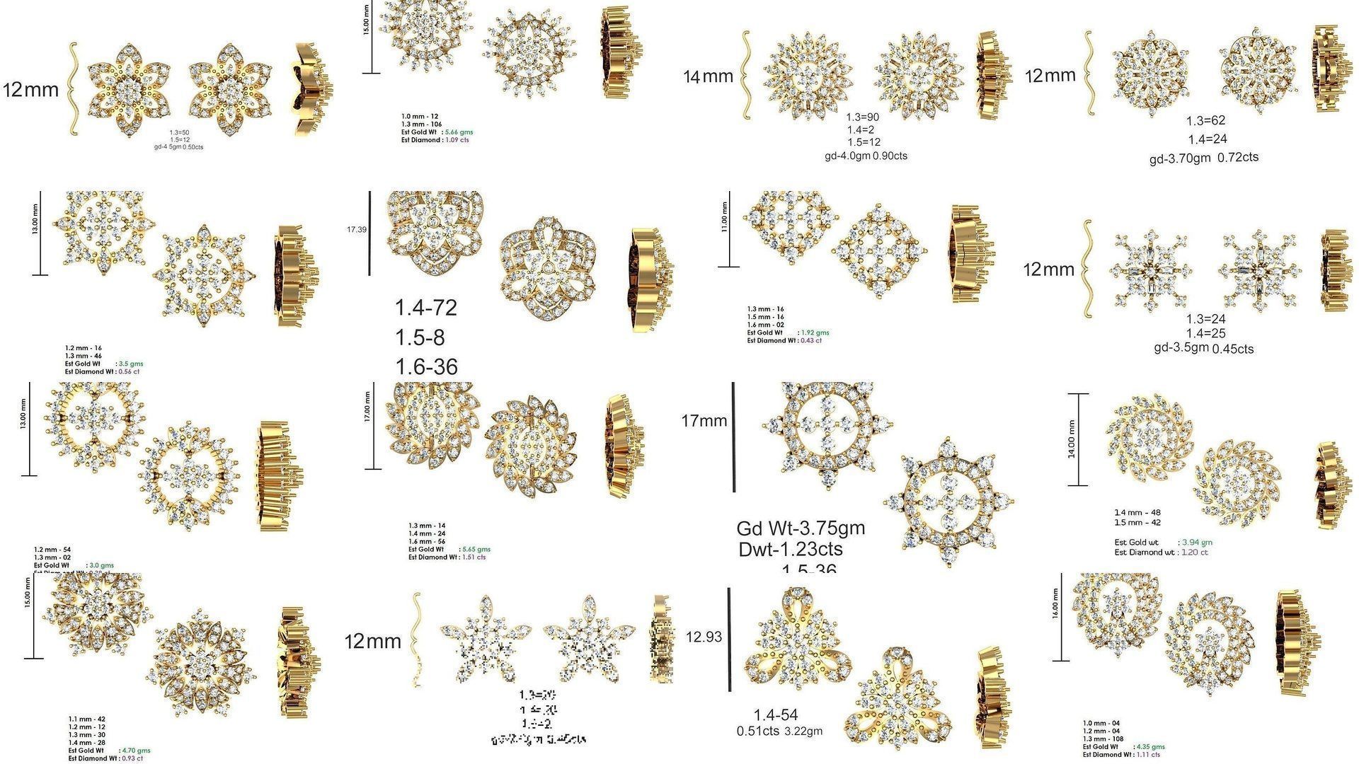 196 Women Earrings MTL MGX STL OBJ FBX Details Collection _17