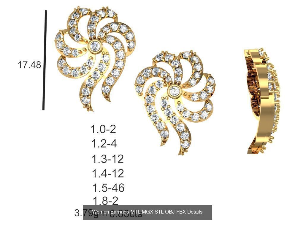 196 Women Earrings MTL MGX STL OBJ FBX Details Collection _148