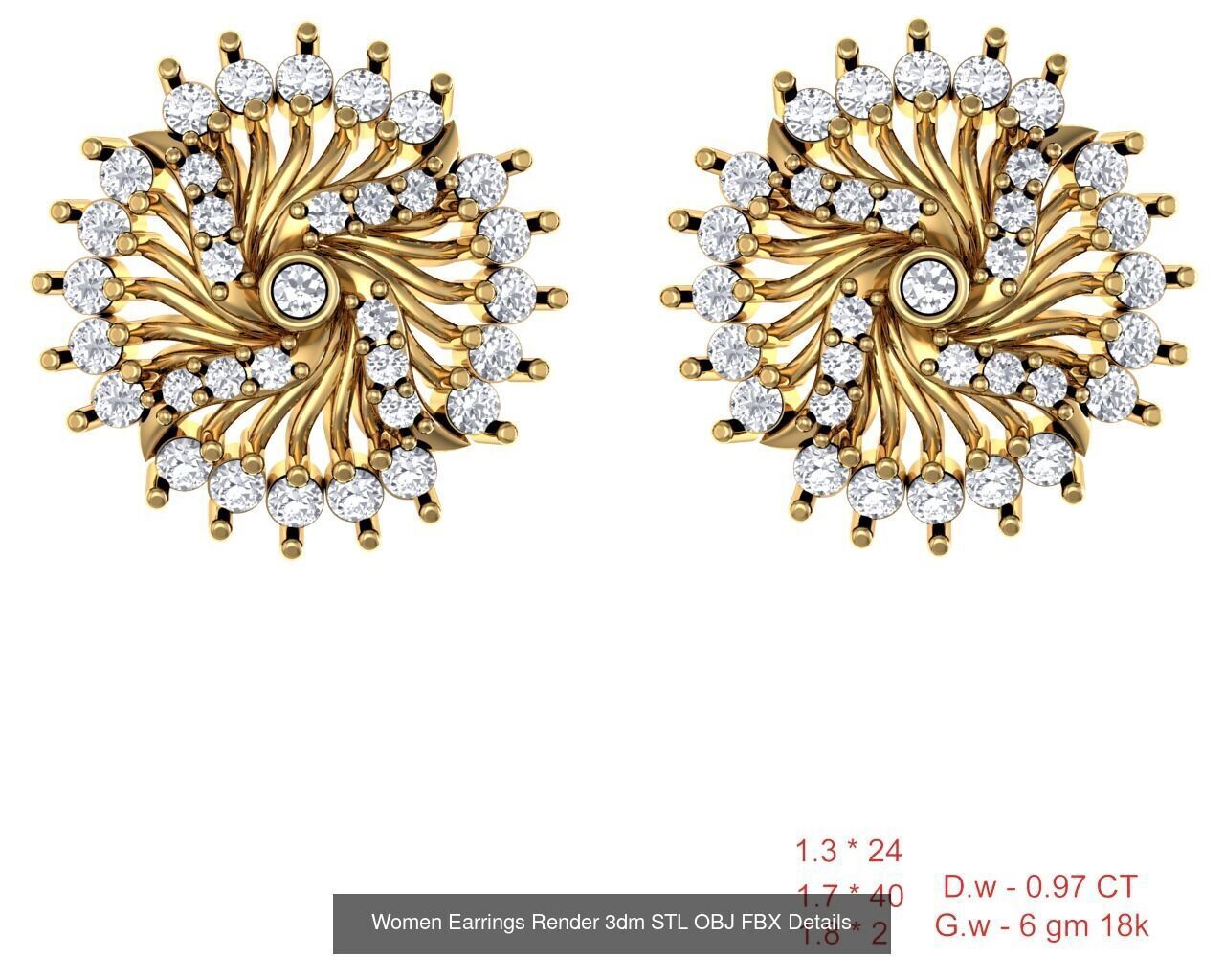 196 Women Earrings MTL MGX STL OBJ FBX Details Collection _67