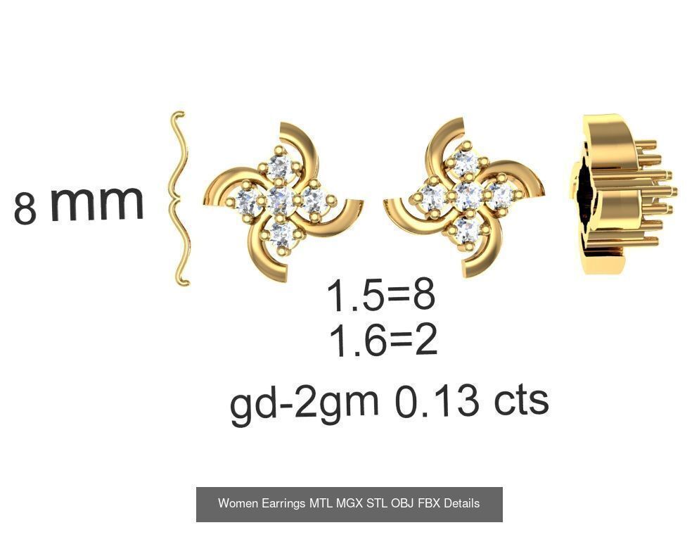 196 Women Earrings MTL MGX STL OBJ FBX Details Collection _126