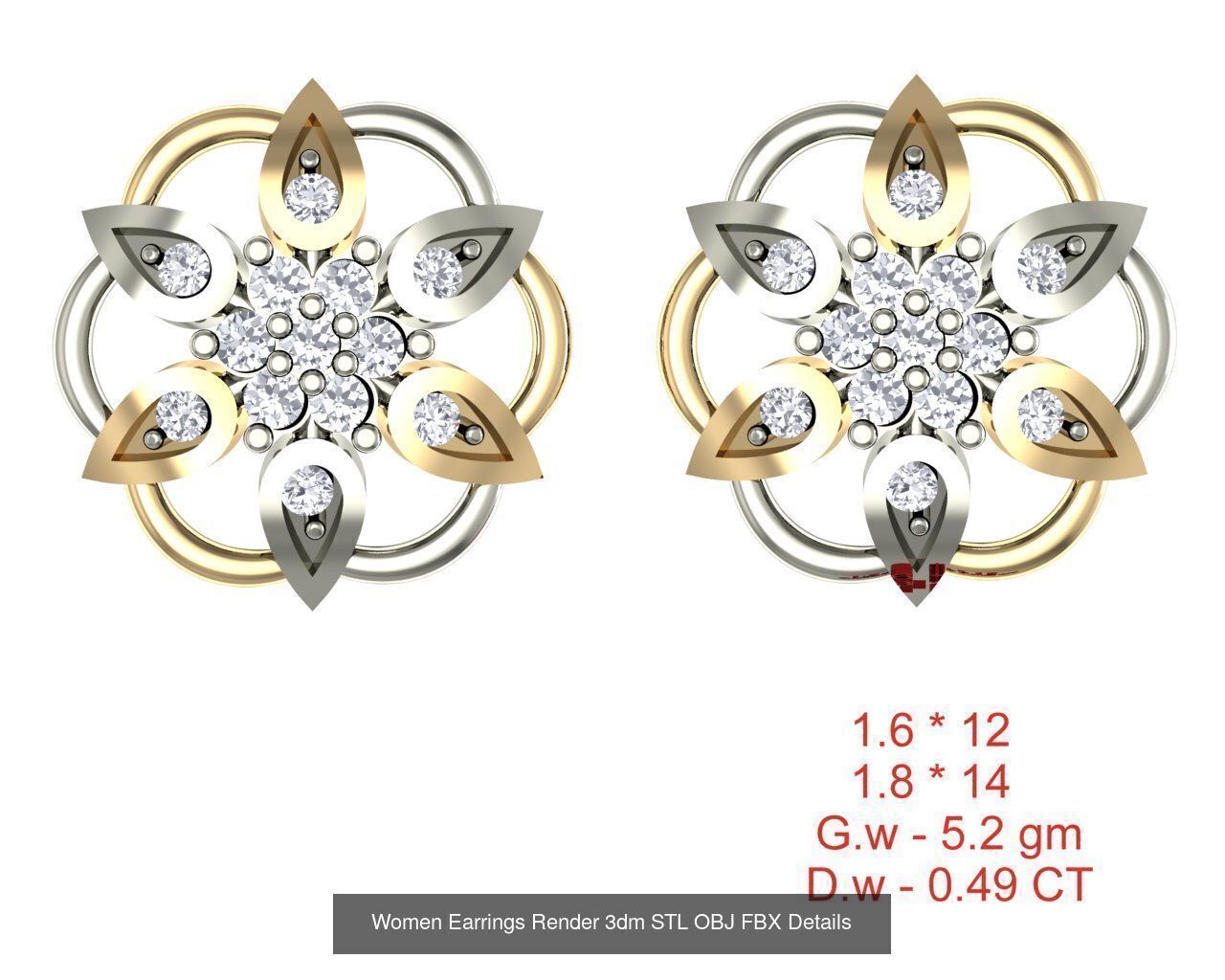 196 Women Earrings MTL MGX STL OBJ FBX Details Collection _36