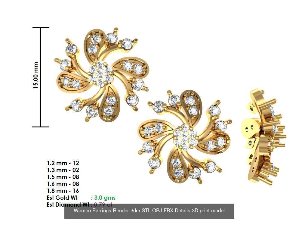 196 Women Earrings MTL MGX STL OBJ FBX Details Collection _200