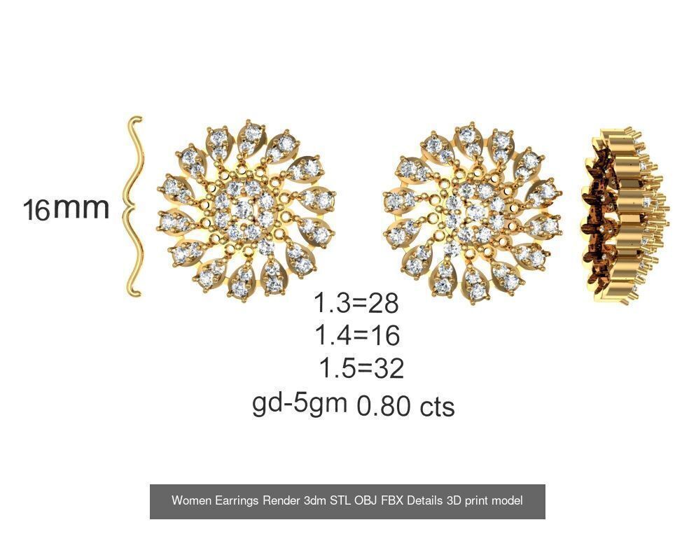 196 Women Earrings MTL MGX STL OBJ FBX Details Collection _196
