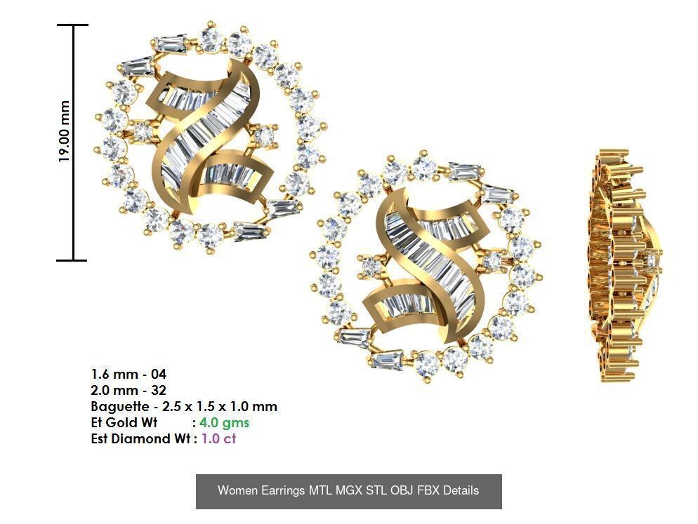 196 Women Earrings MTL MGX STL OBJ FBX Details Collection _81