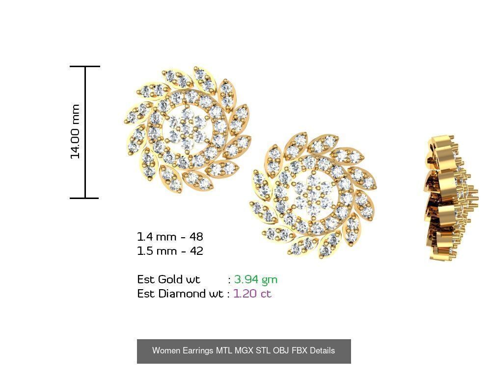 196 Women Earrings MTL MGX STL OBJ FBX Details Collection _179