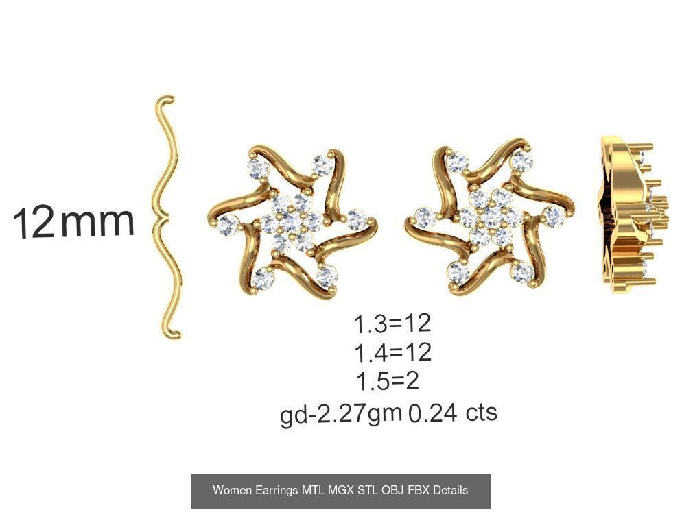 196 Women Earrings MTL MGX STL OBJ FBX Details Collection _132