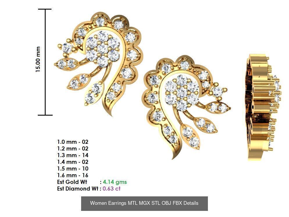 196 Women Earrings MTL MGX STL OBJ FBX Details Collection _111
