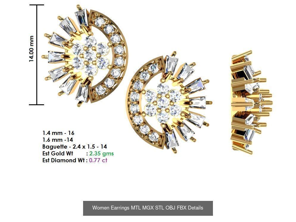 196 Women Earrings MTL MGX STL OBJ FBX Details Collection _95