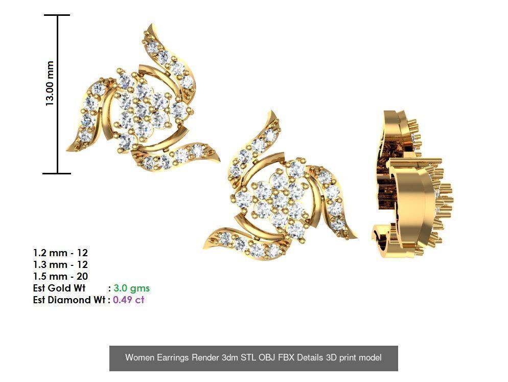 196 Women Earrings MTL MGX STL OBJ FBX Details Collection _201