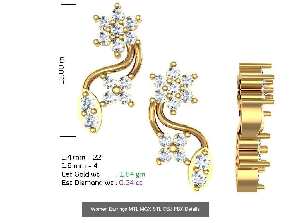 196 Women Earrings MTL MGX STL OBJ FBX Details Collection _105