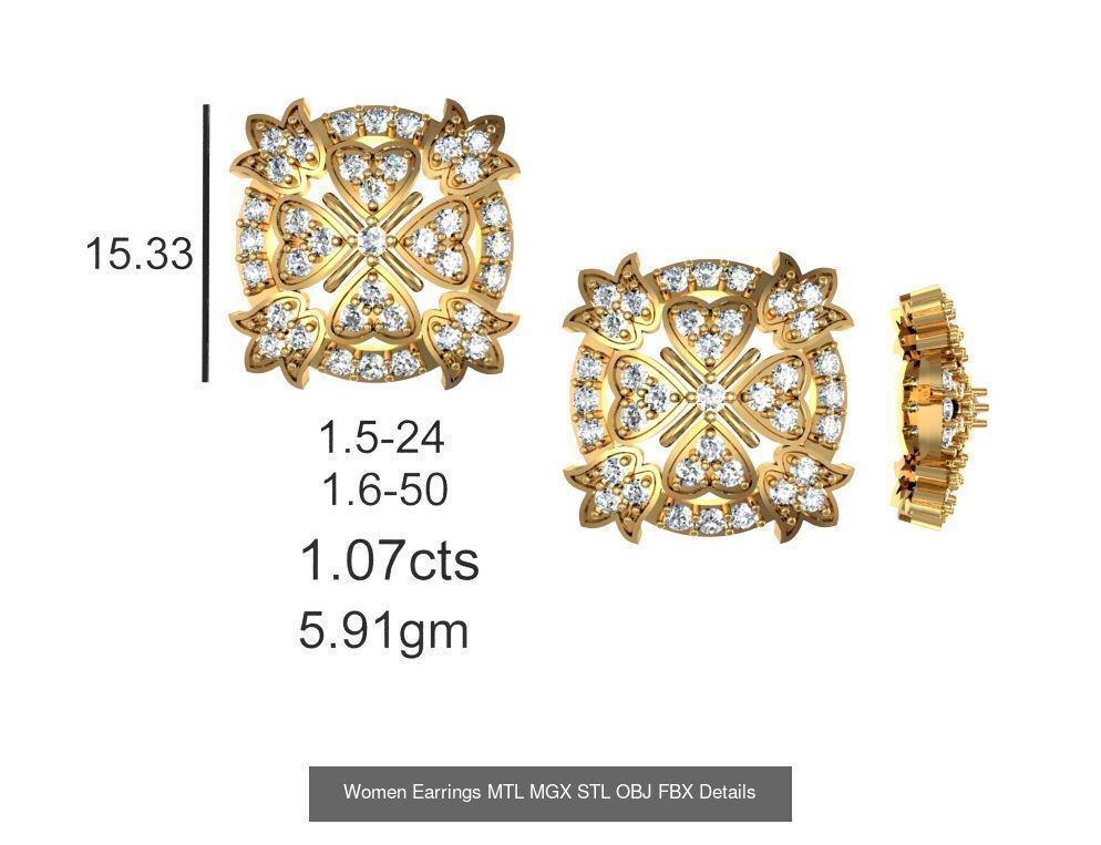 196 Women Earrings MTL MGX STL OBJ FBX Details Collection _125