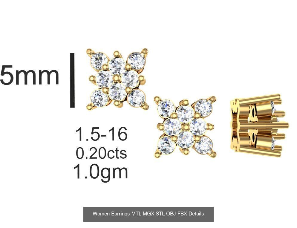 196 Women Earrings MTL MGX STL OBJ FBX Details Collection _136