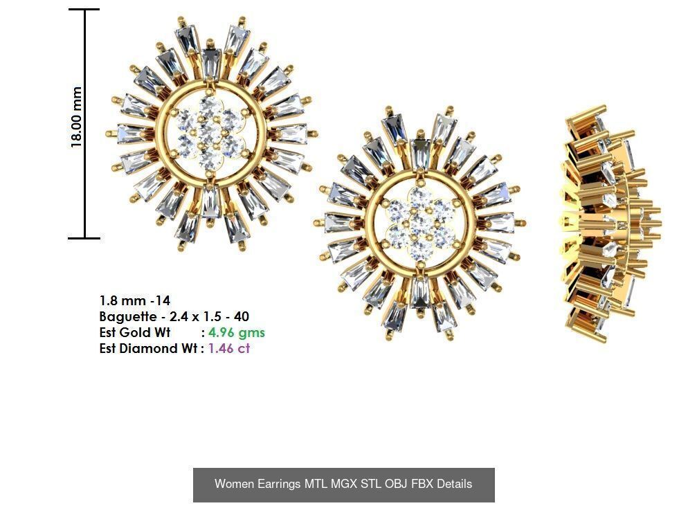 196 Women Earrings MTL MGX STL OBJ FBX Details Collection _86