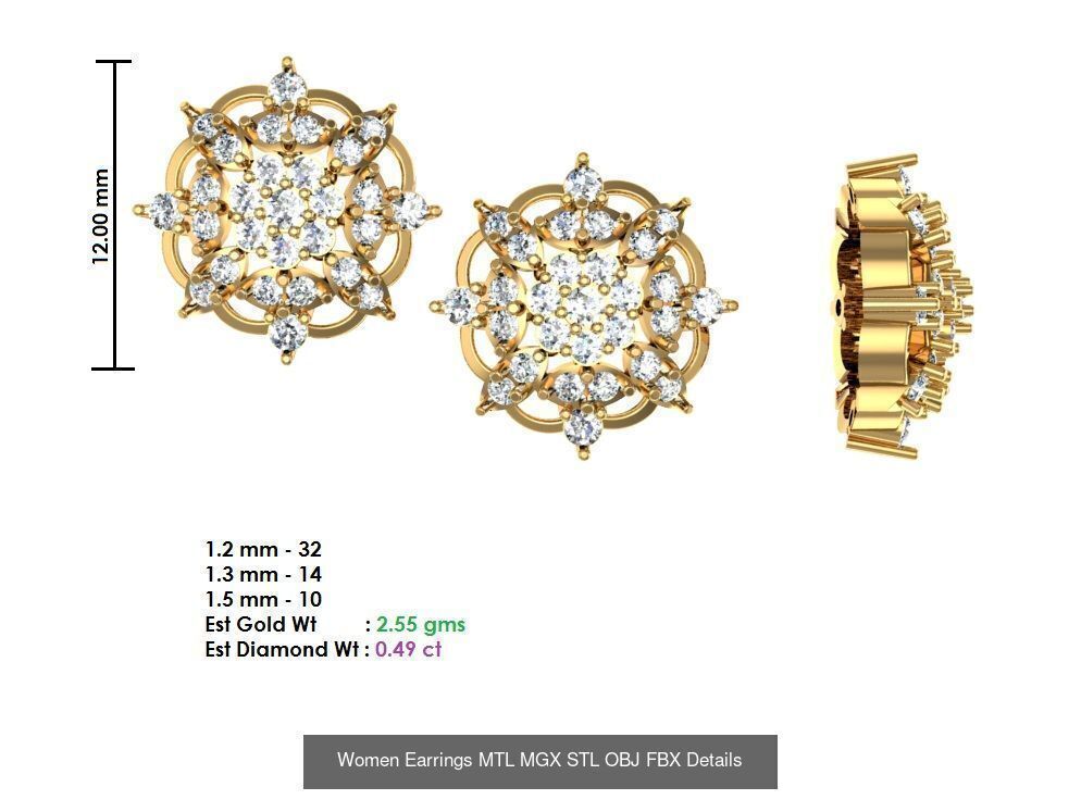 196 Women Earrings MTL MGX STL OBJ FBX Details Collection _151