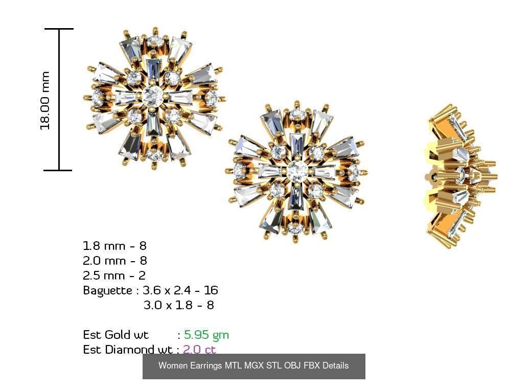 196 Women Earrings MTL MGX STL OBJ FBX Details Collection _87