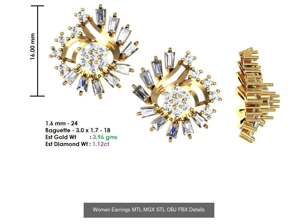 196 Women Earrings MTL MGX STL OBJ FBX Details Collection _75