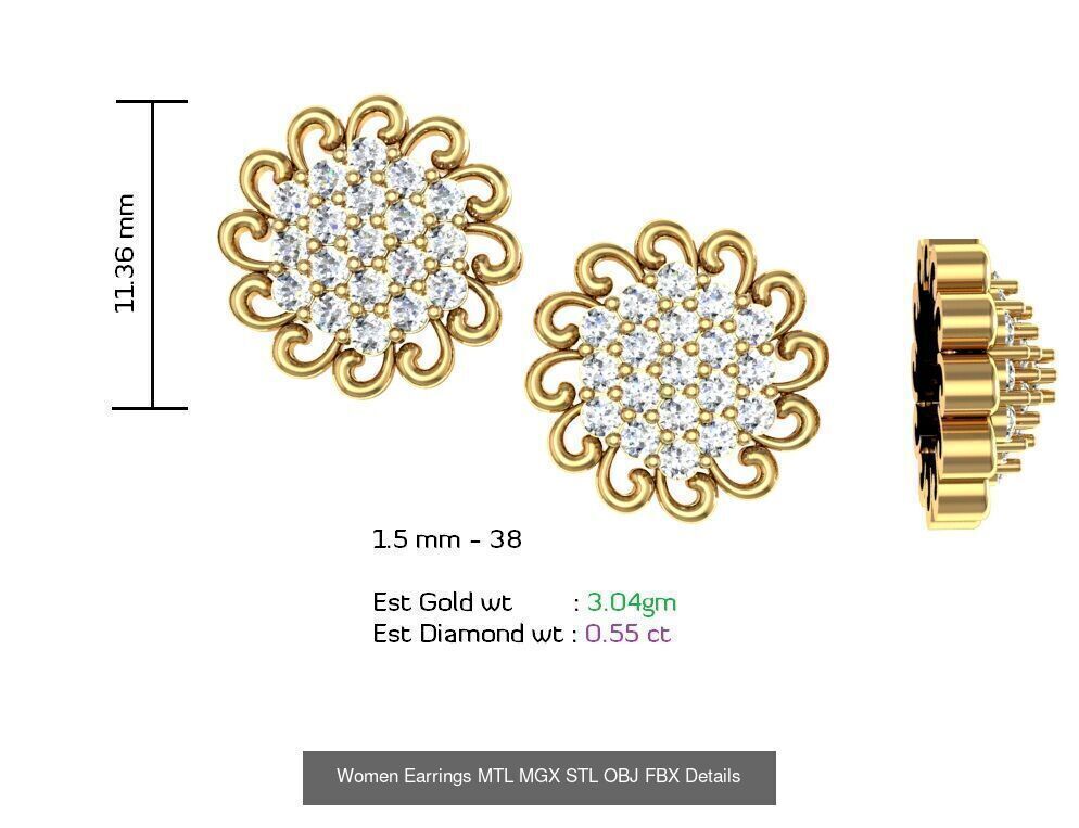 196 Women Earrings MTL MGX STL OBJ FBX Details Collection _109