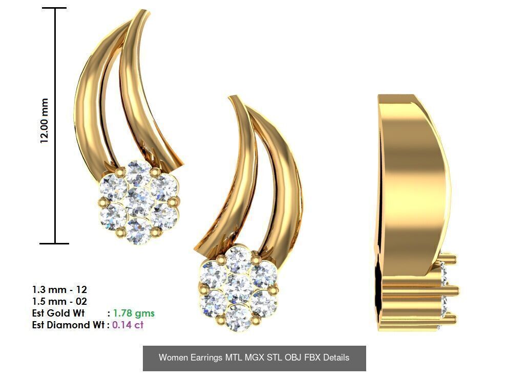 196 Women Earrings MTL MGX STL OBJ FBX Details Collection _122