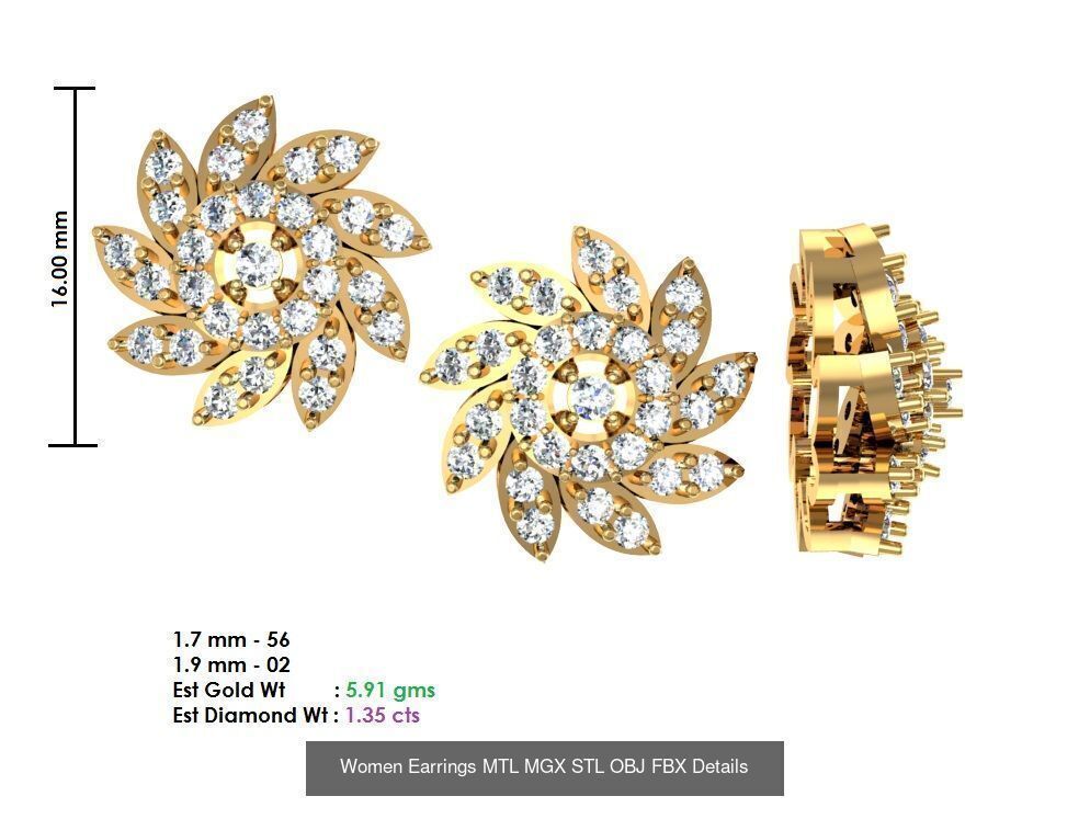 196 Women Earrings MTL MGX STL OBJ FBX Details Collection _161