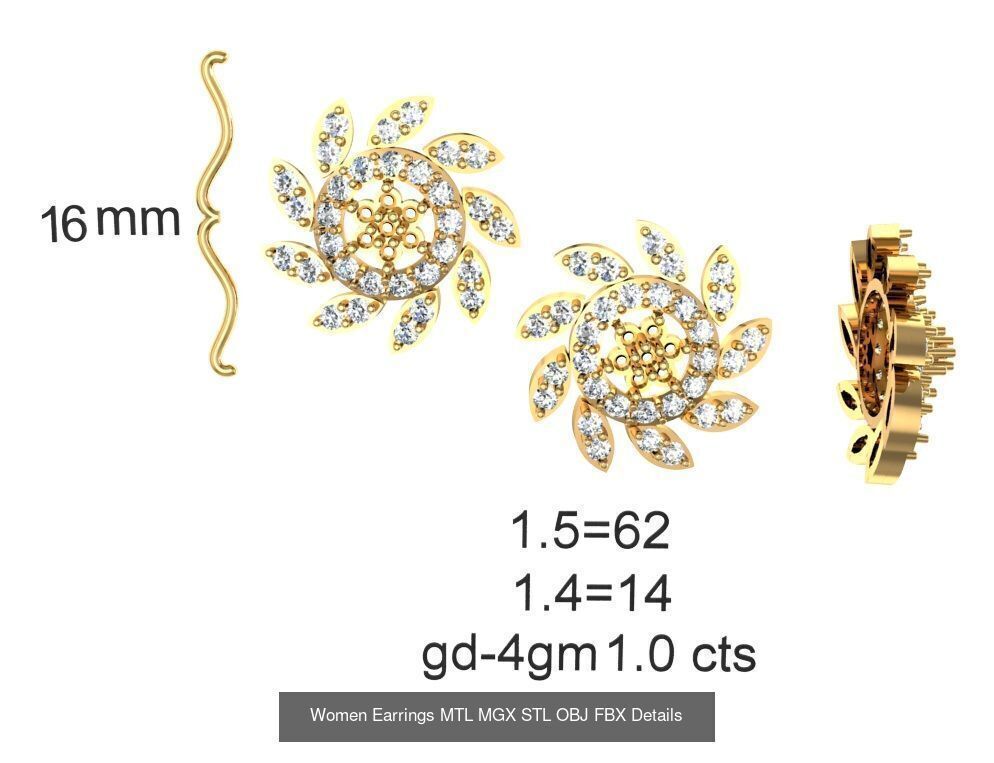 196 Women Earrings MTL MGX STL OBJ FBX Details Collection _129