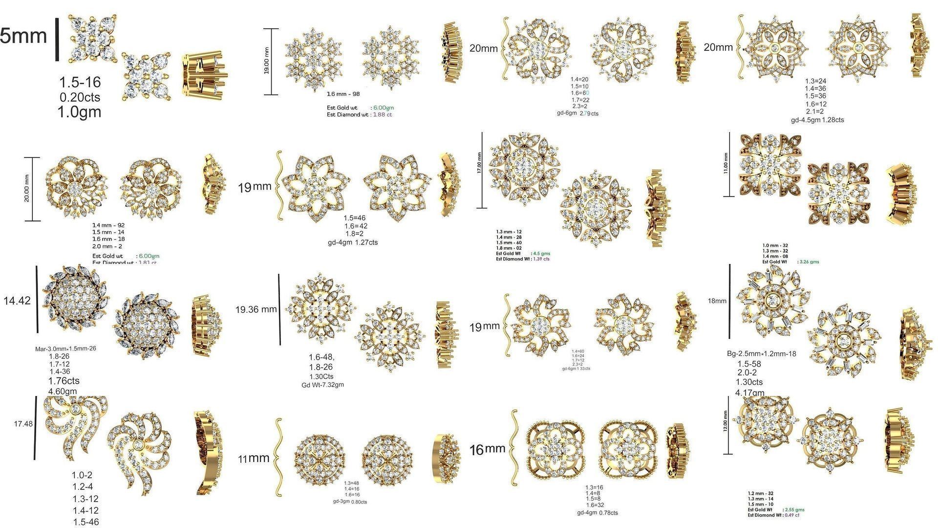 196 Women Earrings MTL MGX STL OBJ FBX Details Collection _13