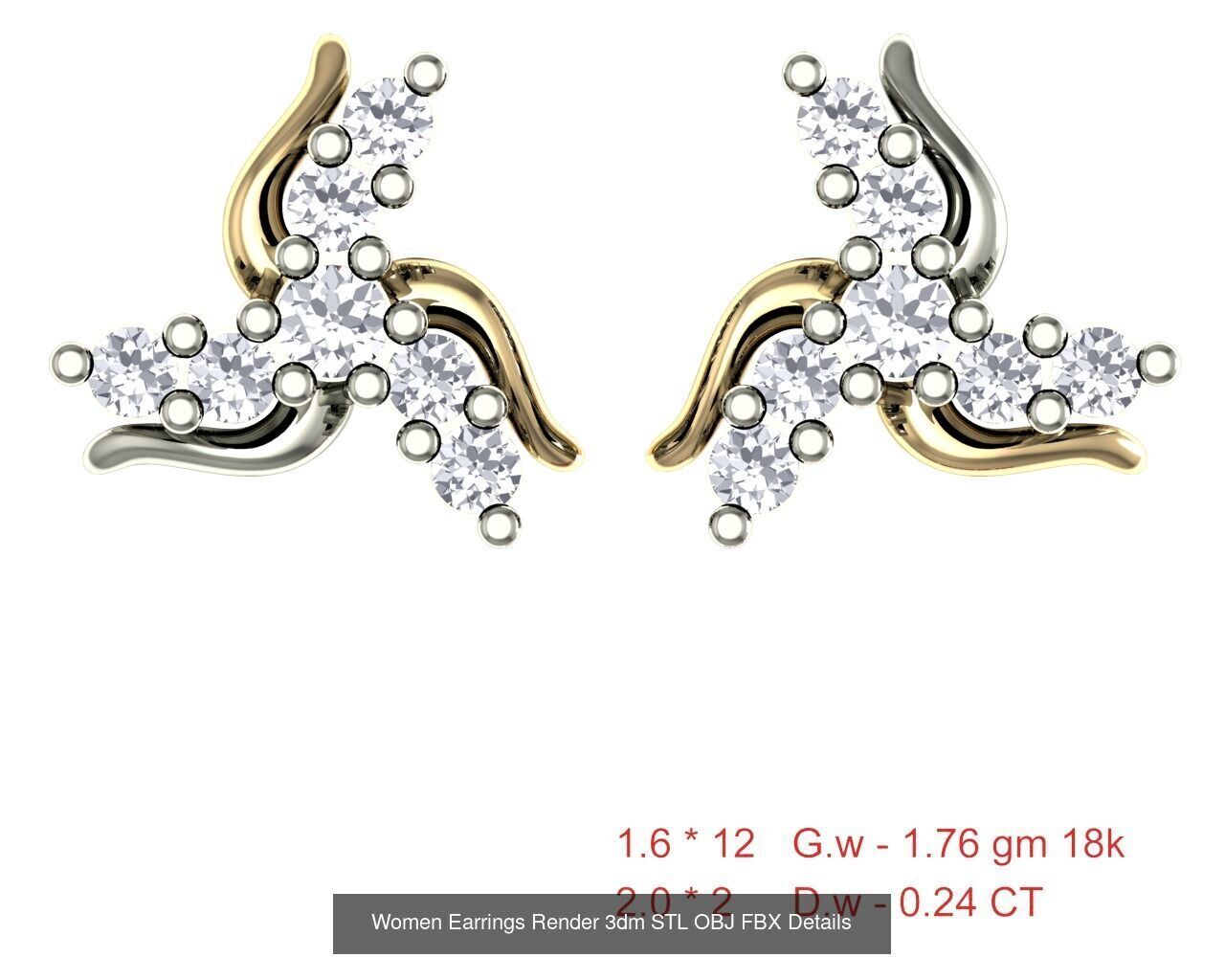 196 Women Earrings MTL MGX STL OBJ FBX Details Collection _48