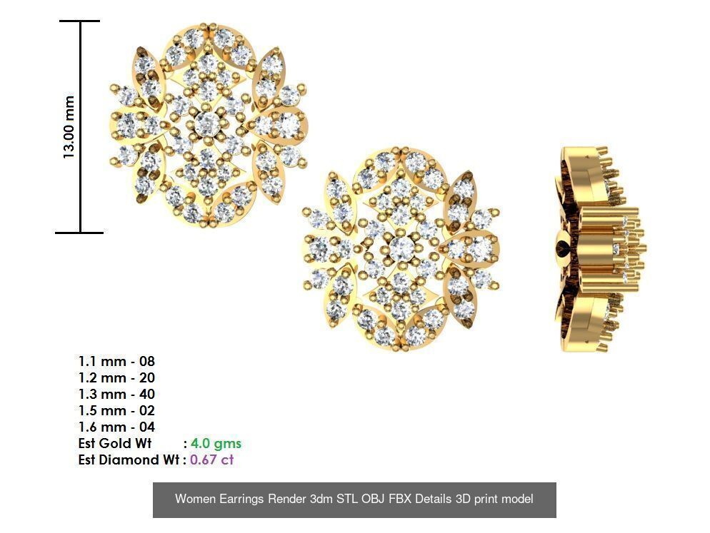 196 Women Earrings MTL MGX STL OBJ FBX Details Collection _191