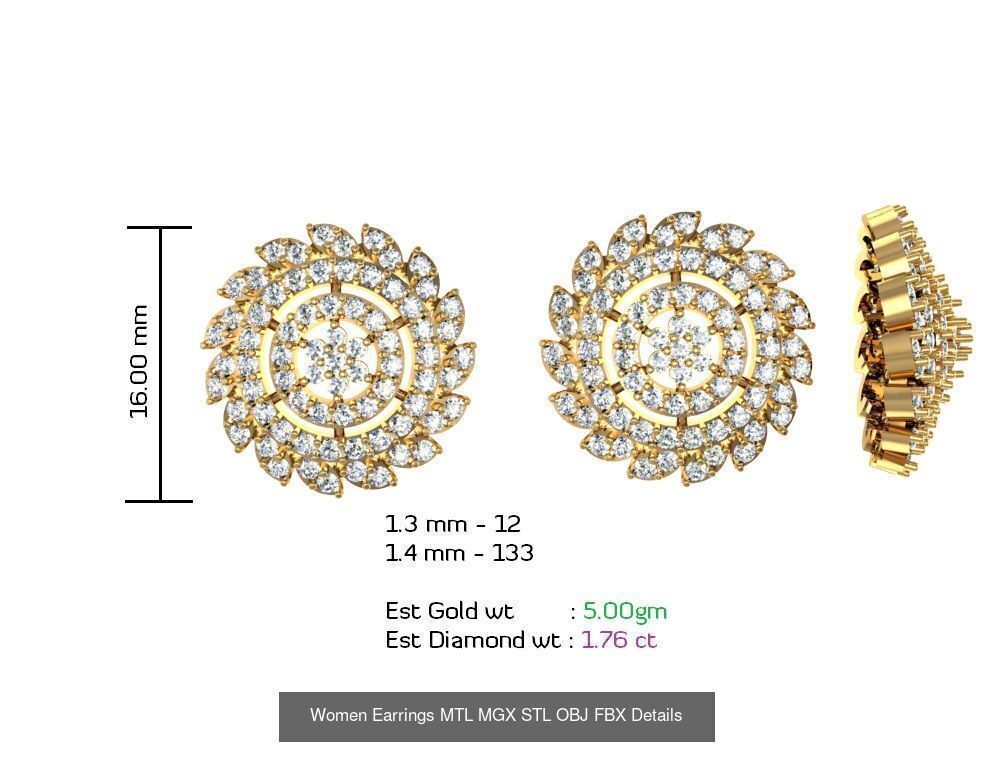 196 Women Earrings MTL MGX STL OBJ FBX Details Collection _130