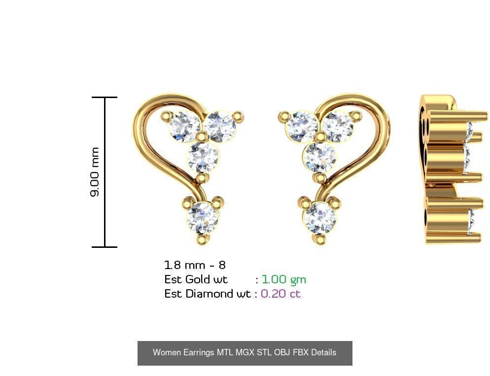 196 Women Earrings MTL MGX STL OBJ FBX Details Collection _100