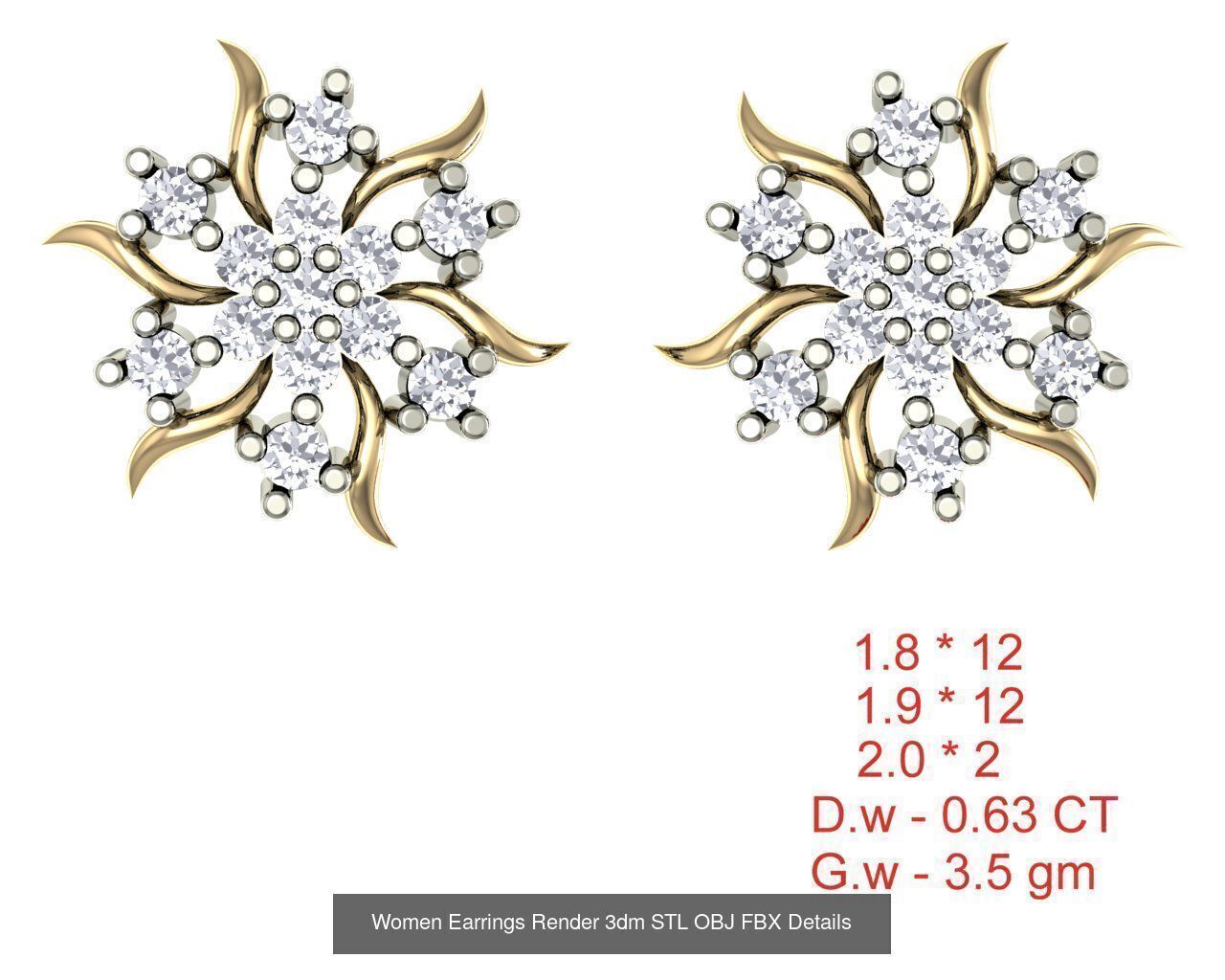 196 Women Earrings MTL MGX STL OBJ FBX Details Collection _33