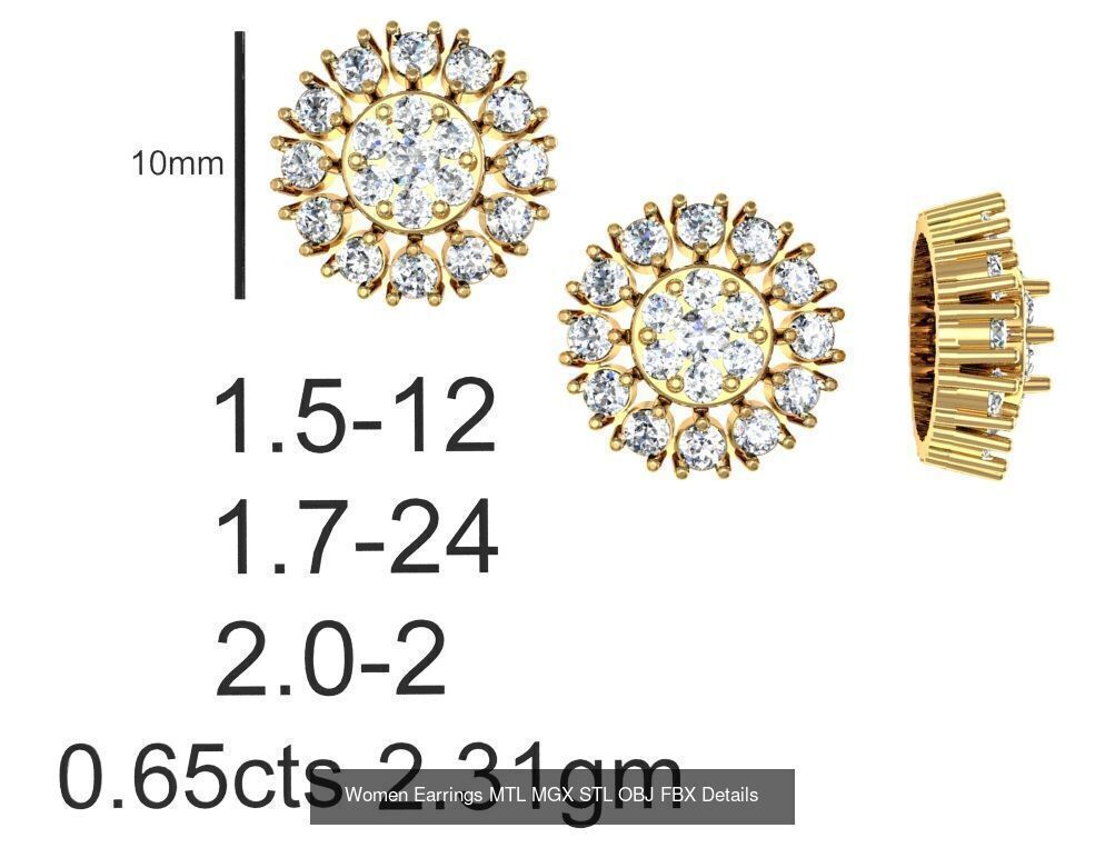 196 Women Earrings MTL MGX STL OBJ FBX Details Collection _133